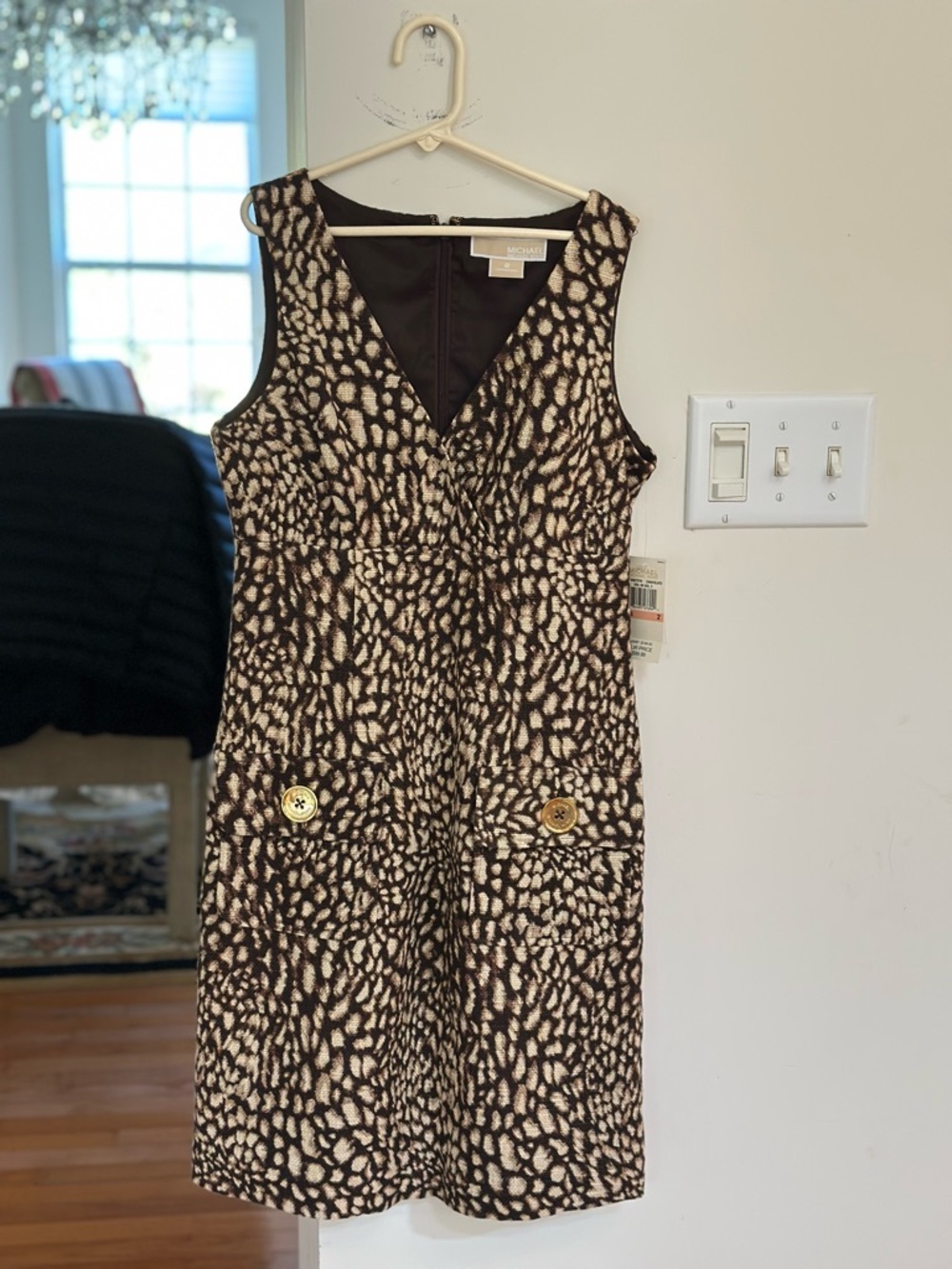 MICHAEL Michael Kors Brown & Cream Patterned Sleeveless V-Neck Dress